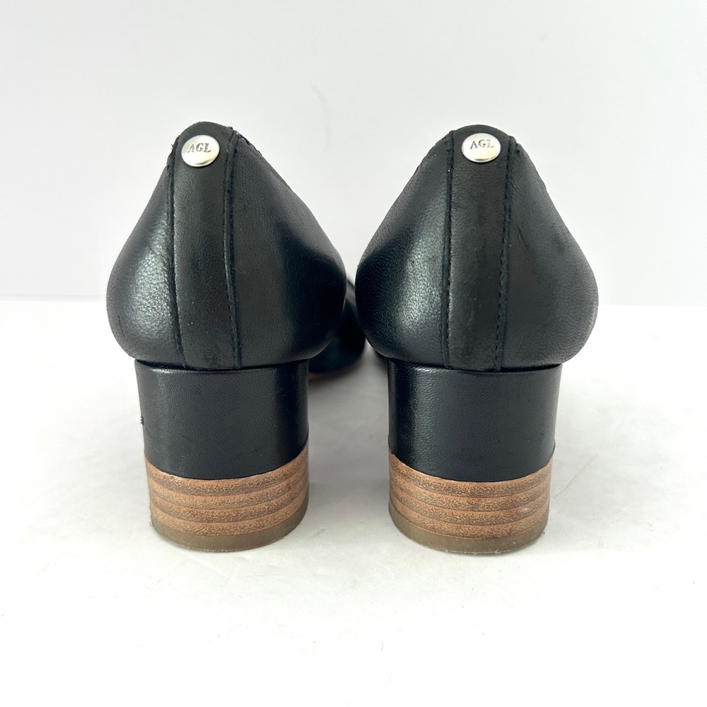 AGL Cap Toe Pump Black Spirit Patent Leather Block Heel Women's Size EU 36 US 6 - Picture 8 of 13